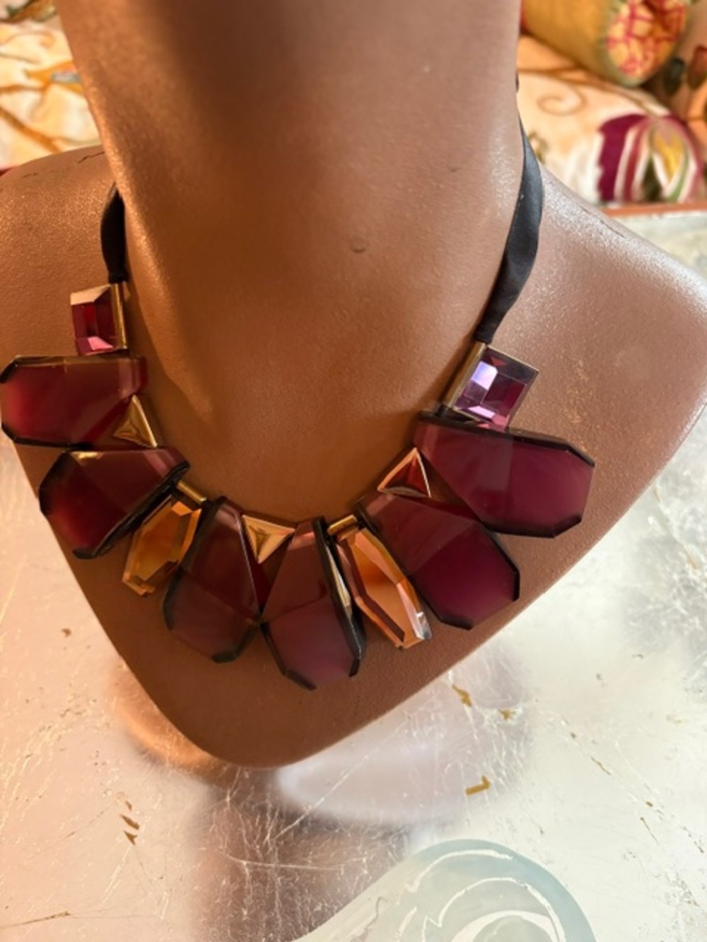 MARNI Statement Purple & Amber Crystal Bib Necklace - Women Jewelry